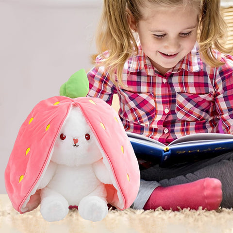 Duoai Strawberry Bunny Transform Plush Toy 🍓🐰 – 20cm / 7.9in Cute Easter Fruit Rabbit Stuffed Animal Pillow, Soft Carrot or Strawberry Bunny Gift 🥕