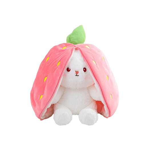 Duoai Strawberry Bunny Transform Plush Toy 🍓🐰 – 20cm / 7.9in Cute Easter Fruit Rabbit Stuffed Animal Pillow, Soft Carrot or Strawberry Bunny Gift 🥕