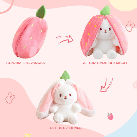 Duoai Strawberry Bunny Transform Plush Toy 🍓🐰 – 20cm / 7.9in Cute Easter Fruit Rabbit Stuffed Animal Pillow, Soft Carrot or Strawberry Bunny Gift 🥕