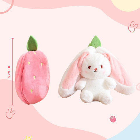 Duoai Strawberry Bunny Transform Plush Toy 🍓🐰 – 20cm / 7.9in Cute Easter Fruit Rabbit Stuffed Animal Pillow, Soft Carrot or Strawberry Bunny Gift 🥕