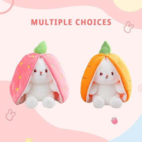 Duoai Strawberry Bunny Transform Plush Toy 🍓🐰 – 20cm / 7.9in Cute Easter Fruit Rabbit Stuffed Animal Pillow, Soft Carrot or Strawberry Bunny Gift 🥕