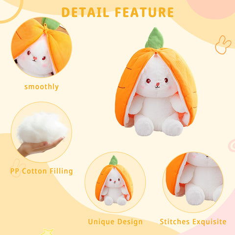 Duoai Strawberry Bunny Transform Plush Toy 🍓🐰 – 20cm / 7.9in Cute Easter Fruit Rabbit Stuffed Animal Pillow, Soft Carrot or Strawberry Bunny Gift 🥕