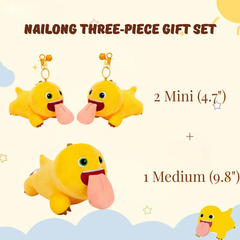 Duoai LICKY NAILONG – Mini Keychain, 9" & 13.8" Kissing Dino Plush