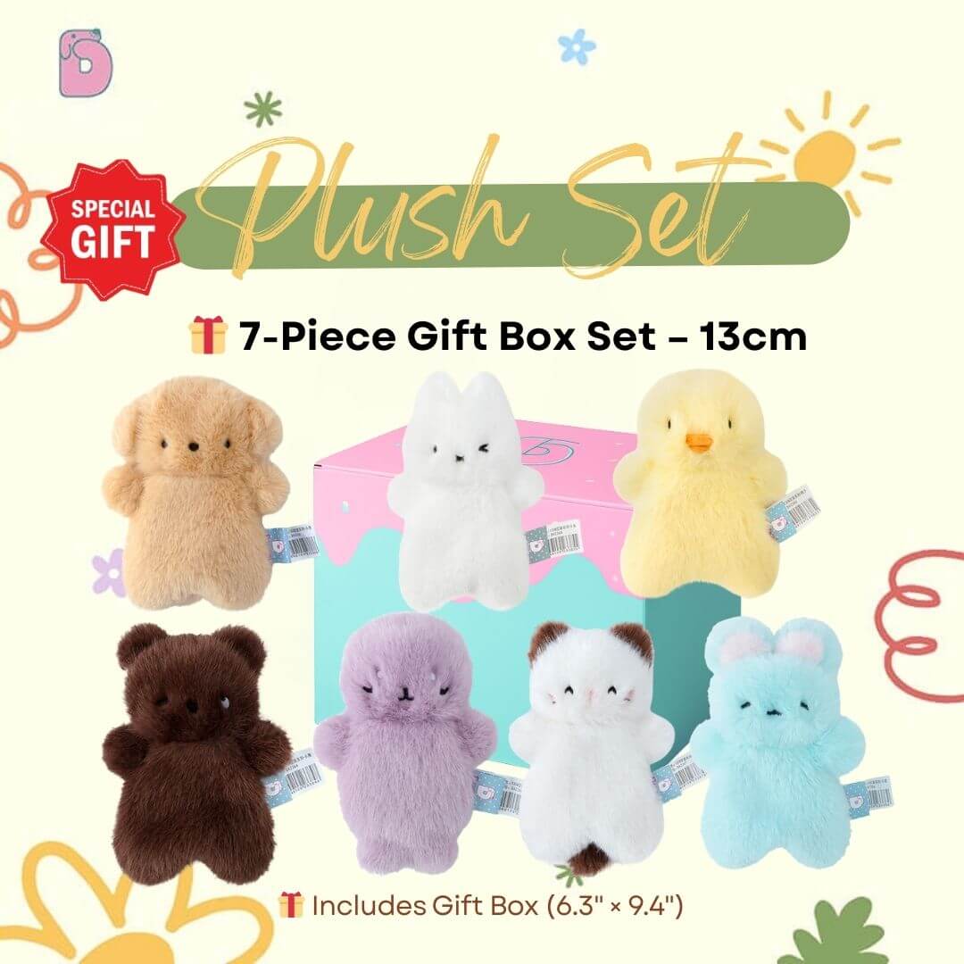 Duoai Mini Plush Toys – Dog, Bunny, Mouse, Bear, Seal, Cat & Duck – 13cm/5.1in Cute Desk Companions & 7-Piece Gift Box Set Duoai Plush