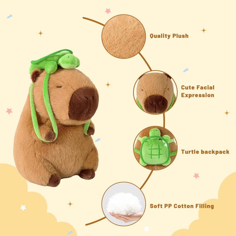 🐾 Duoai Capybara Plush – 9" & 13" Kawaii Soft Stuffed Animal with Turtle Backpack | Perfect Gift for Kids, Boys, Girls & Adults - Duoai Plush
