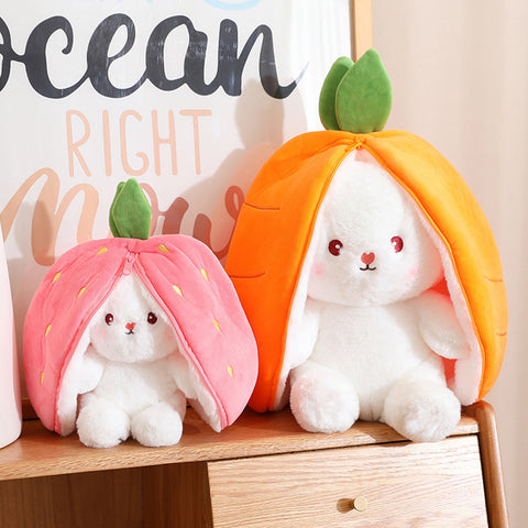 Duoai Strawberry Bunny Transform Plush Toy 🍓🐰 – 20cm / 7.9in Cute Easter Fruit Rabbit Stuffed Animal Pillow, Soft Carrot or Strawberry Bunny Gift 🥕