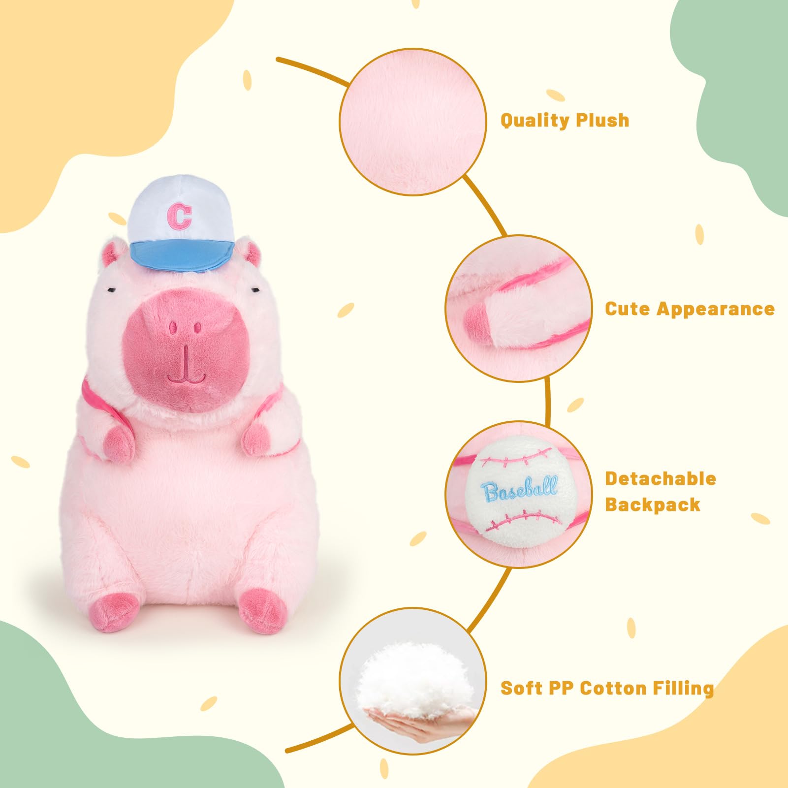 🐾 Duoai Cute Capybara Plush – 9" Pink Stuffed Animal with Removable Baseball Backpack - Duoai Plush