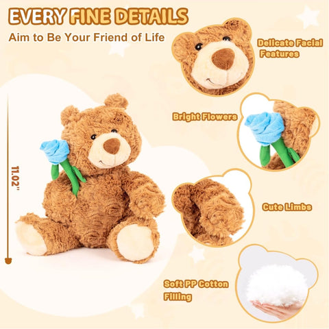 💙 Blue Rose Teddy Bear – 11" Stuffed Plush Gift for Her, Mom & Girls | Cute Romantic Decor Duoai Plush
