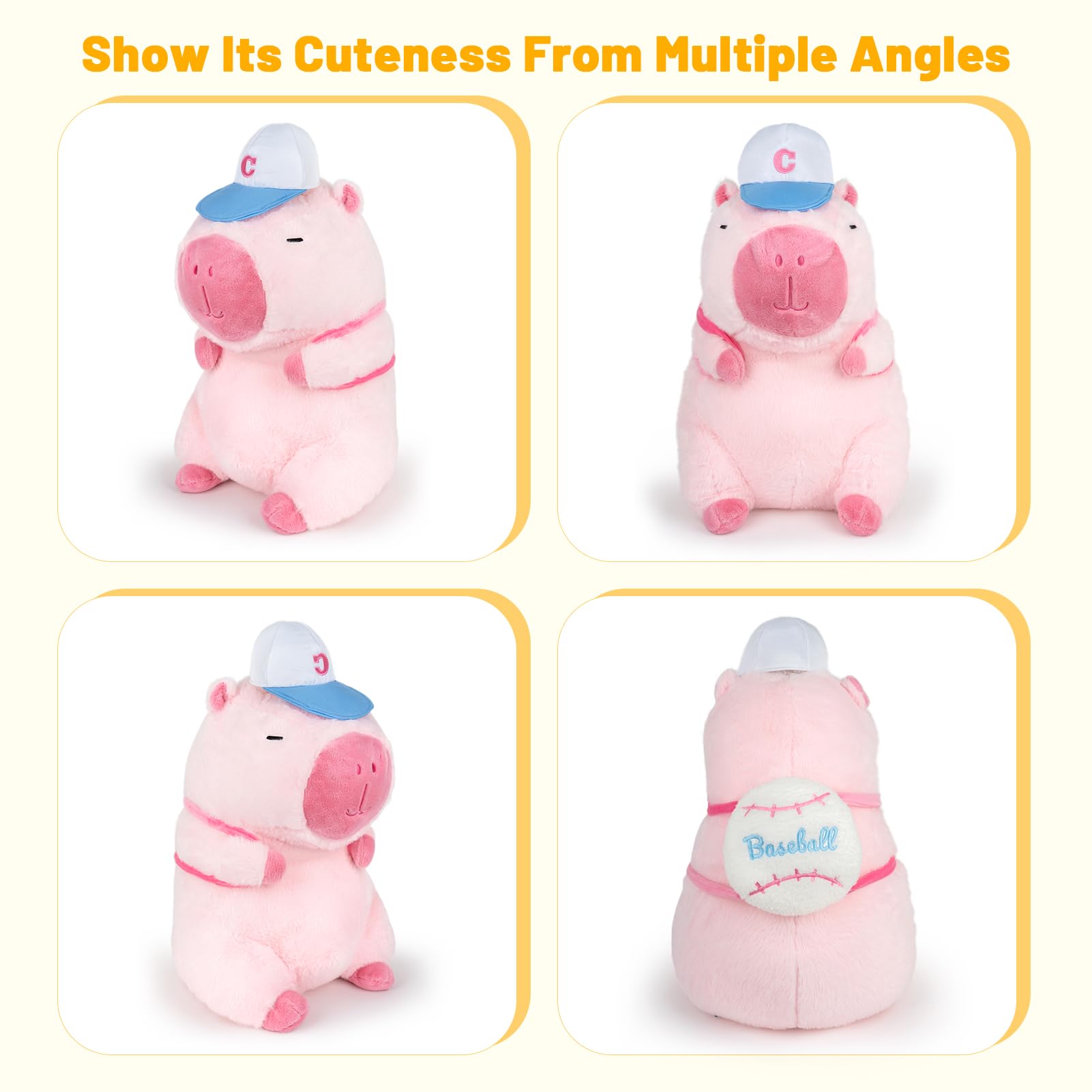 🐾 Duoai Cute Capybara Plush – 9" Pink Stuffed Animal with Removable Baseball Backpack Duoai Plush