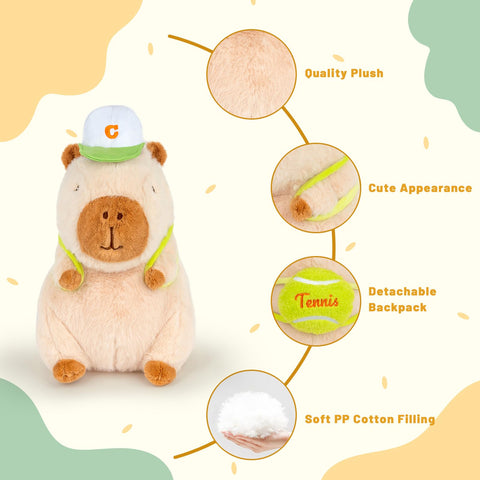 🐾Duoai Capybara Stuffed Animal – 9" Cute Brown Plush with Tennis Backpack | Perfect Gift for Kids Duoai Plush