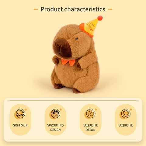 🎂 Duoai Birthday Capybara Plush – 9" & 13" Soft Stuffed Animal with Hat & Bow – Cute Gift for Kids’ Parties - Duoai Plush