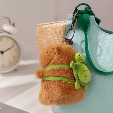 🧸 Duoai 2 Pcs Capybara Plush Keychains – Soft & Cute Bag Charms with Turtle Shell or Strawberry Hood - Duoai Plush