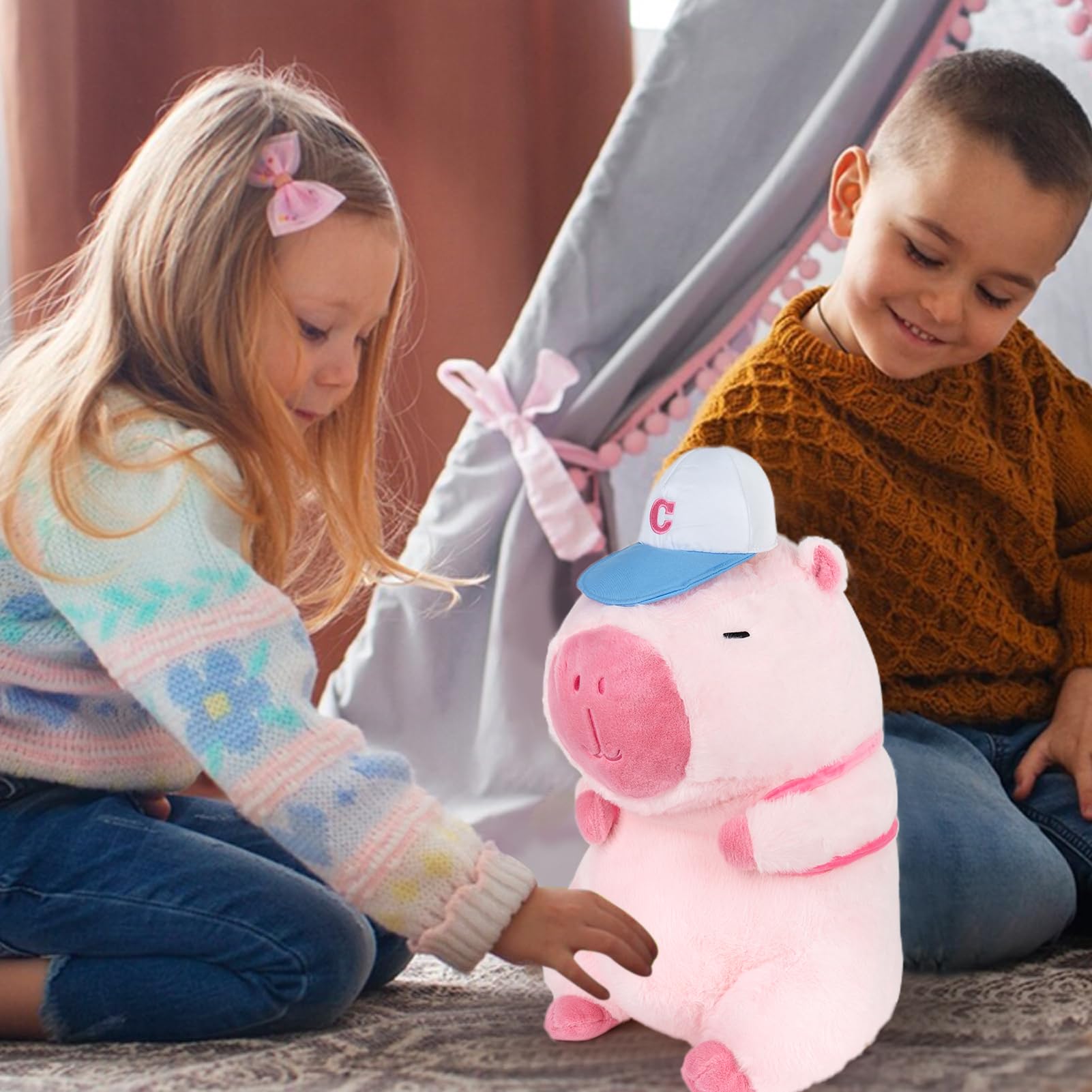 🐾 Duoai Cute Capybara Plush – 9" Pink Stuffed Animal with Removable Baseball Backpack - Duoai Plush