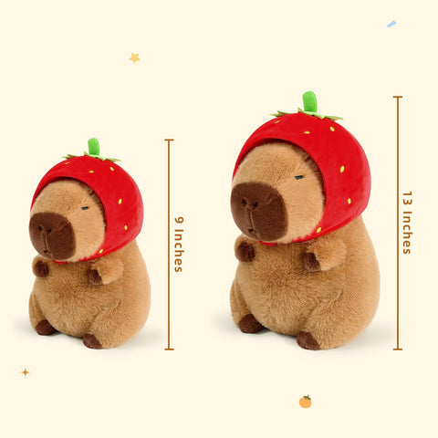 🍓 Duoai Strawberry Hat Capybara Plush – Cute Stuffed Animal Toy Gift for Kids, 9" & 13" Sizes - Duoai Plush