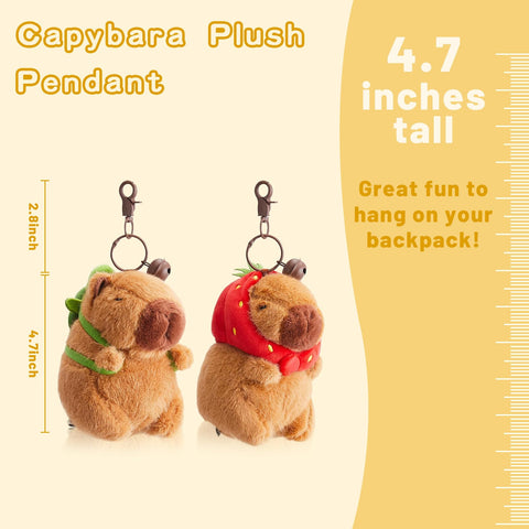 🧸 Duoai 2 Pcs Capybara Plush Keychains – Soft & Cute Bag Charms with Turtle Shell or Strawberry Hood - Duoai Plush