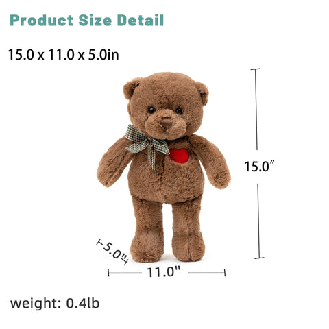 🧸 Duoai Teddy Bear with Heart – 11.4" & 15" Cute Brown Plush Stuffed Animal, Soft Valentine Gift for Girlfriend, Boyfriend & Kids Duoai Plush