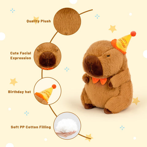 🎂 Duoai Birthday Capybara Plush – 9" & 13" Soft Stuffed Animal with Hat & Bow – Cute Gift for Kids’ Parties - Duoai Plush