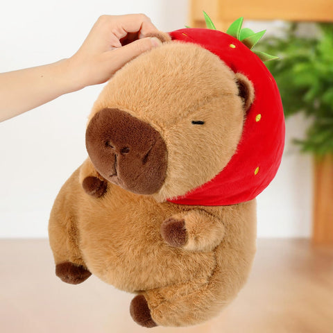 🍓 Duoai Strawberry Hat Capybara Plush – Cute Stuffed Animal Toy Gift for Kids, 9" & 13" Sizes - Duoai Plush