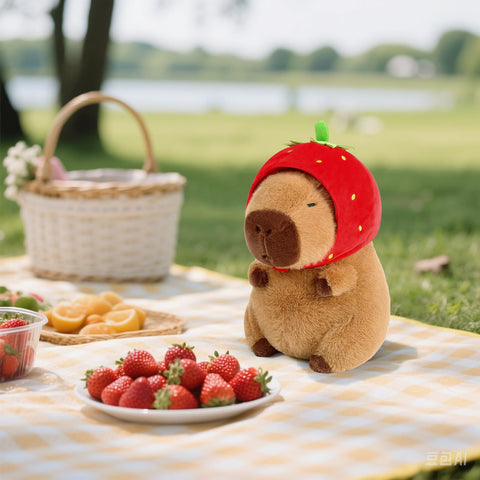 🍓 Duoai Strawberry Hat Capybara Plush – Cute Stuffed Animal Toy Gift for Kids, 9" & 13" Sizes - Duoai Plush