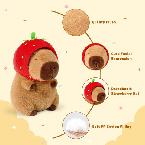 🍓 Duoai Strawberry Hat Capybara Plush – Cute Stuffed Animal Toy Gift for Kids, 9" & 13" Sizes Duoai Plush