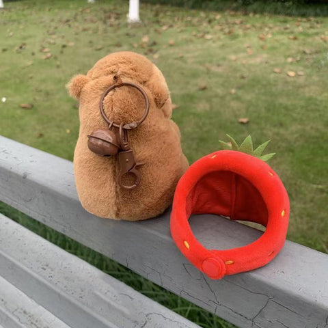 🧸 Duoai 2 Pcs Capybara Plush Keychains – Soft & Cute Bag Charms with Turtle Shell or Strawberry Hood - Duoai Plush