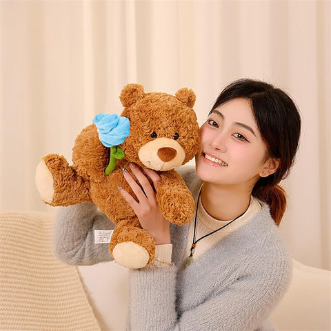 💙 Blue Rose Teddy Bear – 11" Stuffed Plush Gift for Her, Mom & Girls | Cute Romantic Decor - Duoai Plush