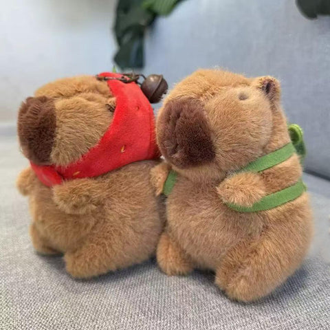 🧸 Duoai 2 Pcs Capybara Plush Keychains – Soft & Cute Bag Charms with Turtle Shell or Strawberry Hood - Duoai Plush