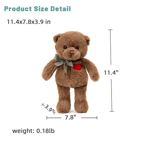 🧸 Duoai Teddy Bear with Heart – 11.4" & 15" Cute Brown Plush Stuffed Animal, Soft Valentine Gift for Girlfriend, Boyfriend & Kids - Duoai Plush