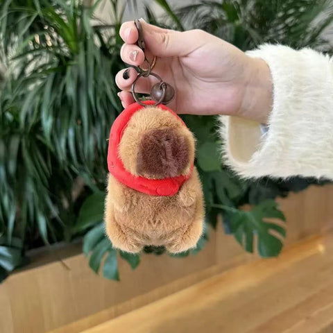 🧸 Duoai 2 Pcs Capybara Plush Keychains – Soft & Cute Bag Charms with Turtle Shell or Strawberry Hood - Duoai Plush