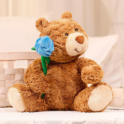 💙 Blue Rose Teddy Bear – 11" Stuffed Plush Gift for Her, Mom & Girls | Cute Romantic Decor - Duoai Plush