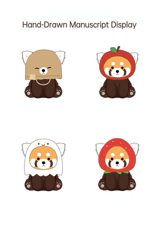 Duoai Red Panda Plush – 4.7" Desk Buddy with Cute Hoodie (Strawberry, Ghost, Apple & Paper Bag Duoai Plush