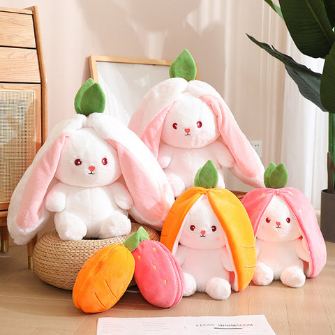 Duoai Strawberry Bunny Transform Plush Toy 🍓🐰 – 20cm / 7.9in Cute Easter Fruit Rabbit Stuffed Animal Pillow, Soft Carrot or Strawberry Bunny Gift 🥕