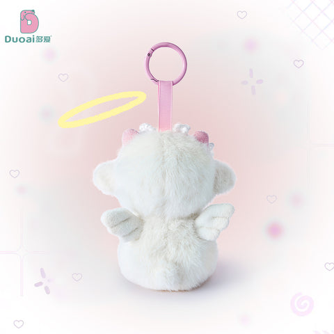 Duoai Fluffy Angel Lamb Plush Keychain – Kawaii Sheep Bag Charm with Pink blue Bow