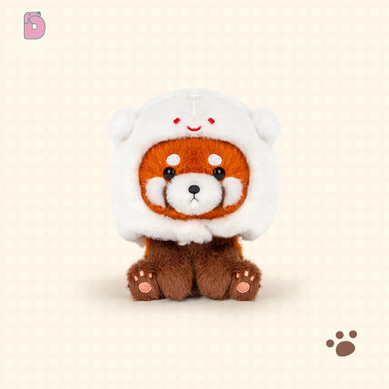 Duoai Red Panda Plush – 4.7" Desk Buddy with Cute Hoodie (Strawberry, Ghost, Apple & Paper Bag Duoai Plush