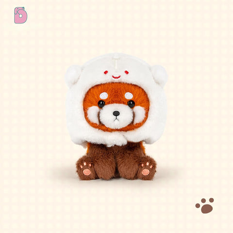 Duoai Red Panda Plush – 4.7" Desk Buddy with Cute Hoodie (Strawberry, Ghost, Apple & Paper Bag Duoai Plush