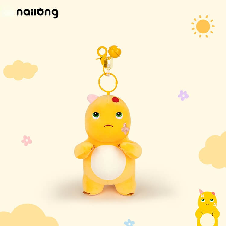 Grumpy Dragon Plush Keychain – 13cm / 5.1in Black-Face & Beaten-Up NaiLong, Cute Backpack Charm & Gift Duoai Plush