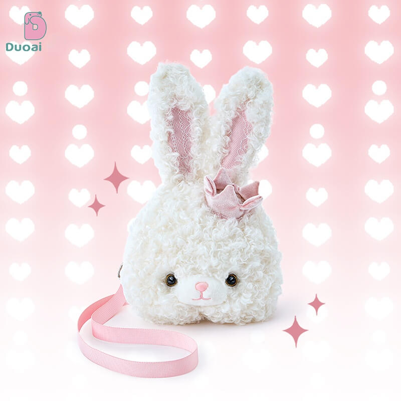 Duoai Original Curly Bunny Plush Backpack – Kawaii Bunny Crossbody Bag Cute Gift Collection