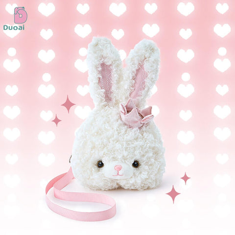 Duoai Original Curly Bunny Plush Backpack – Kawaii Bunny Crossbody Bag Cute Gift Collection