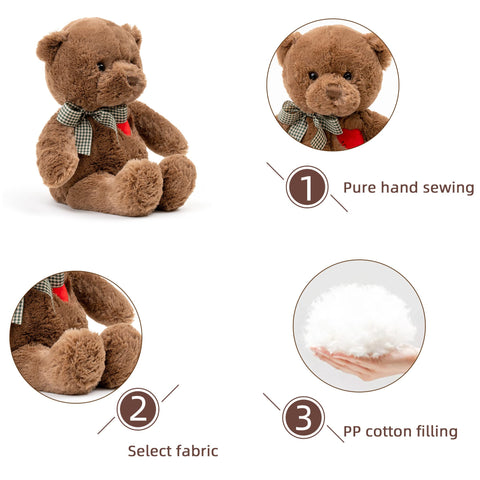 🧸 Duoai Teddy Bear with Heart – 11.4" & 15" Cute Brown Plush Stuffed Animal, Soft Valentine Gift for Girlfriend, Boyfriend & Kids - Duoai Plush