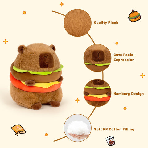 Duoai Capybara Plush Toy – 9 Inch Soft Stuffed Animal with Adorable Burger Backpack, Perfect Gift for Kids, Boys & Girls Duoai Plush