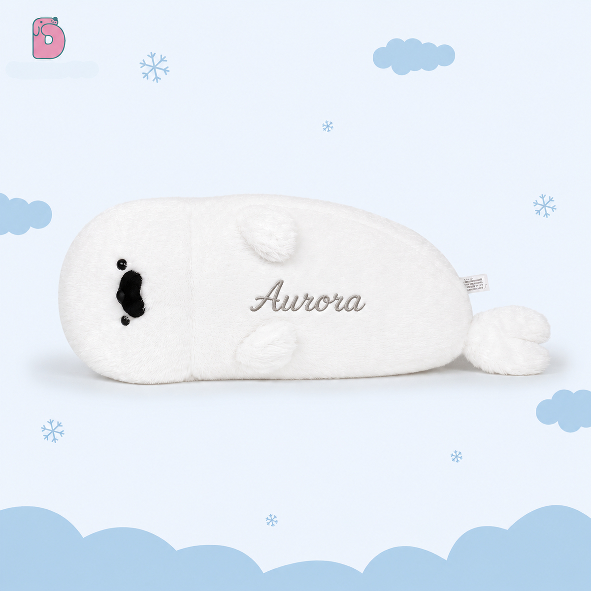 Personalized White Giant Seal Plush – Custom Name Embroidered Hug Pillow