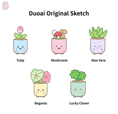 Duoai Plant Plush Collection – Original Hand-Drawn Flower & Leaf Pots for Desk & Gifting Duoai Plush