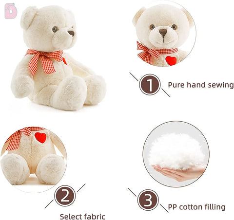 🐻 Duoai Teddy Bear with Heart – 11.4" & 15" Cute White Stuffed Animal Plush Toy for Valentine's Day, Soft Gift for Girlfriend, Boyfriend & Kids - Duoai Plush