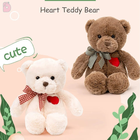 🐻 Duoai Teddy Bear with Heart – 11.4" & 15" Cute White Stuffed Animal Plush Toy for Valentine's Day, Soft Gift for Girlfriend, Boyfriend & Kids - Duoai Plush