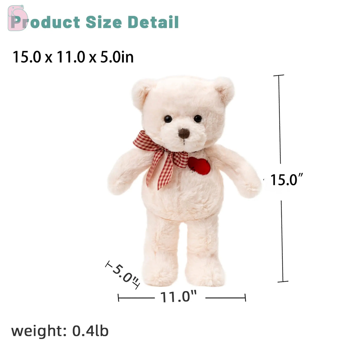 🐻 Duoai Teddy Bear with Heart – 11.4" & 15" Cute White Stuffed Animal Plush Toy for Valentine's Day, Soft Gift for Girlfriend, Boyfriend & Kids Duoai Plush