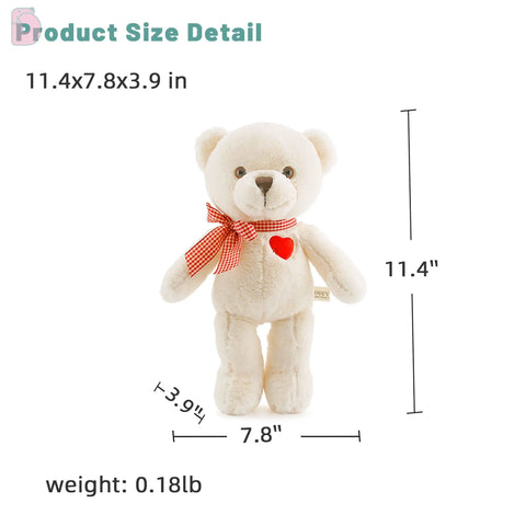 🐻 Duoai Teddy Bear with Heart – 11.4" & 15" Cute White Stuffed Animal Plush Toy for Valentine's Day, Soft Gift for Girlfriend, Boyfriend & Kids - Duoai Plush