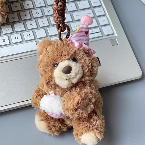 Duoai Birthday Hat Plush Keychain – Bear & Bunny 4.7" Duoai Plush