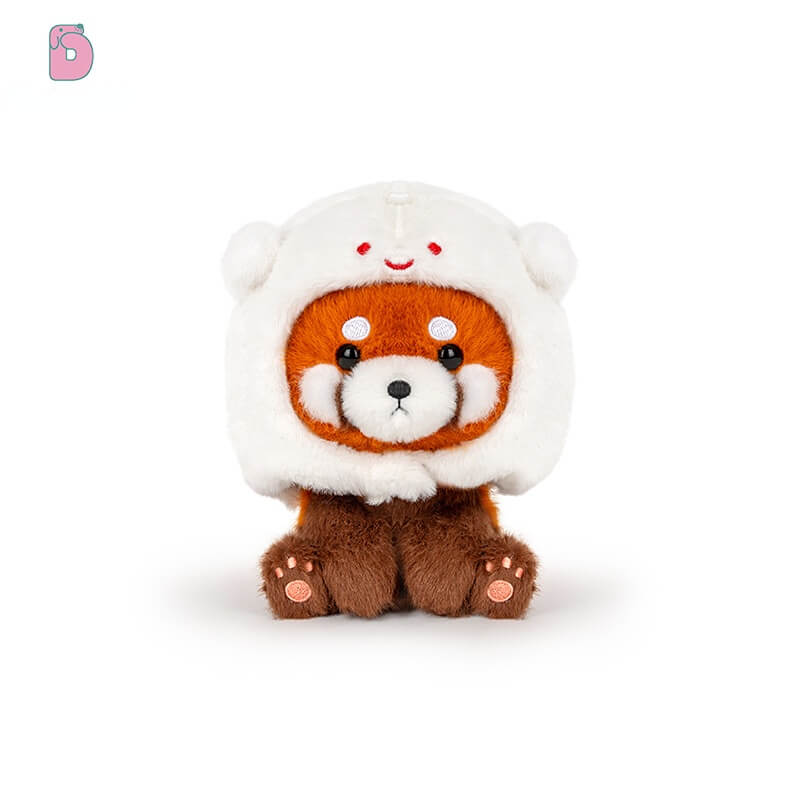 Duoai Red Panda Plush – 4.7" Desk Buddy with Cute Hoodie (Strawberry, Ghost, Apple & Paper Bag Duoai Plush