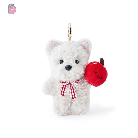 Duoai Vintage Puppy Plush Keychain – Realistic Mini Dog Bag Charm with Apple, Cherry & Strawberry (4" Cute Gift)