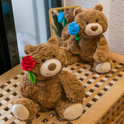 💙 Blue Rose Teddy Bear – 11" Stuffed Plush Gift for Her, Mom & Girls | Cute Romantic Decor - Duoai Plush